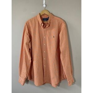 Ralph Lauren Oxford Custom Fit Button Up Mens XXL Orange Gingham Shirt Pony FLAW